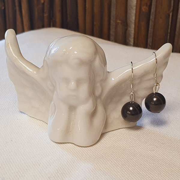 Ohrringe mit Schungit Perle - Schutz vor negativen Energien