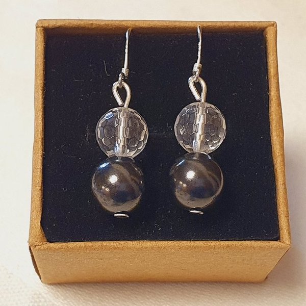Ohrringe mit Schungit & Bergkristall Perle - Schutz vor negativen Energien