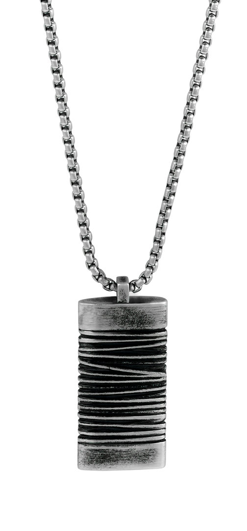Frank 1967 Herren Halskette mit Anhänger silber grau Edelstahl - FN014
